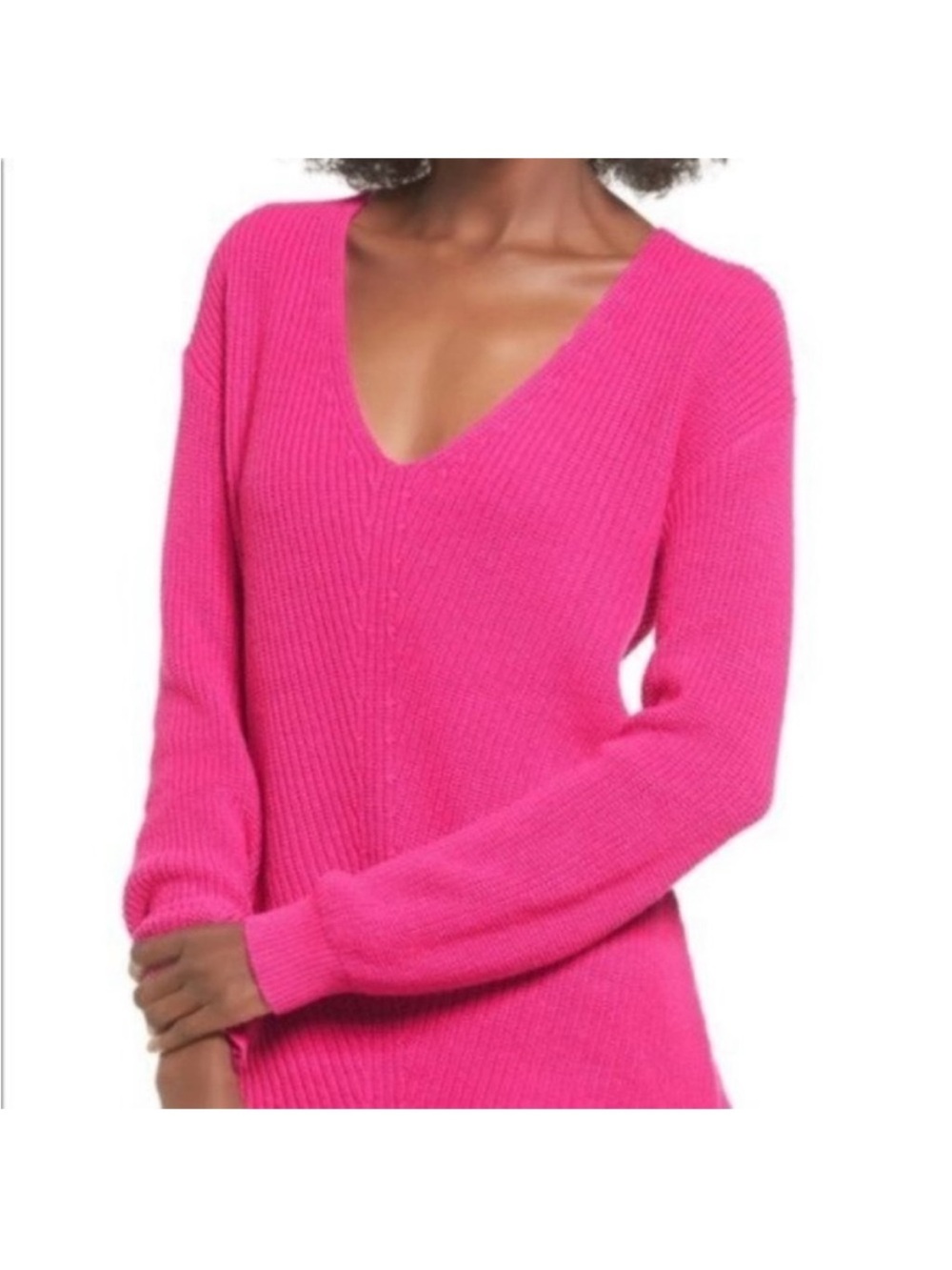 bp Nordstrom Hot Pink V-Neck Ribbed Knit Sweater Medium